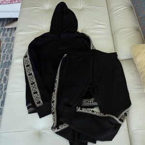 Dior Mens Black Matching Sweatsuit with Logo Trim